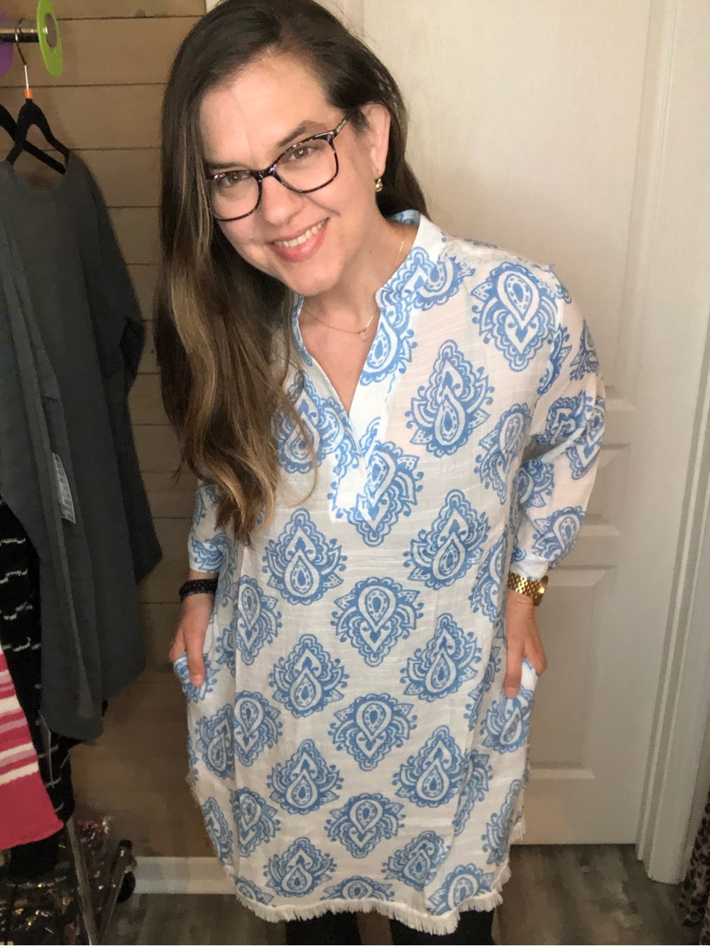 LuLaRoe Blue and White Swim Coverup Tunic